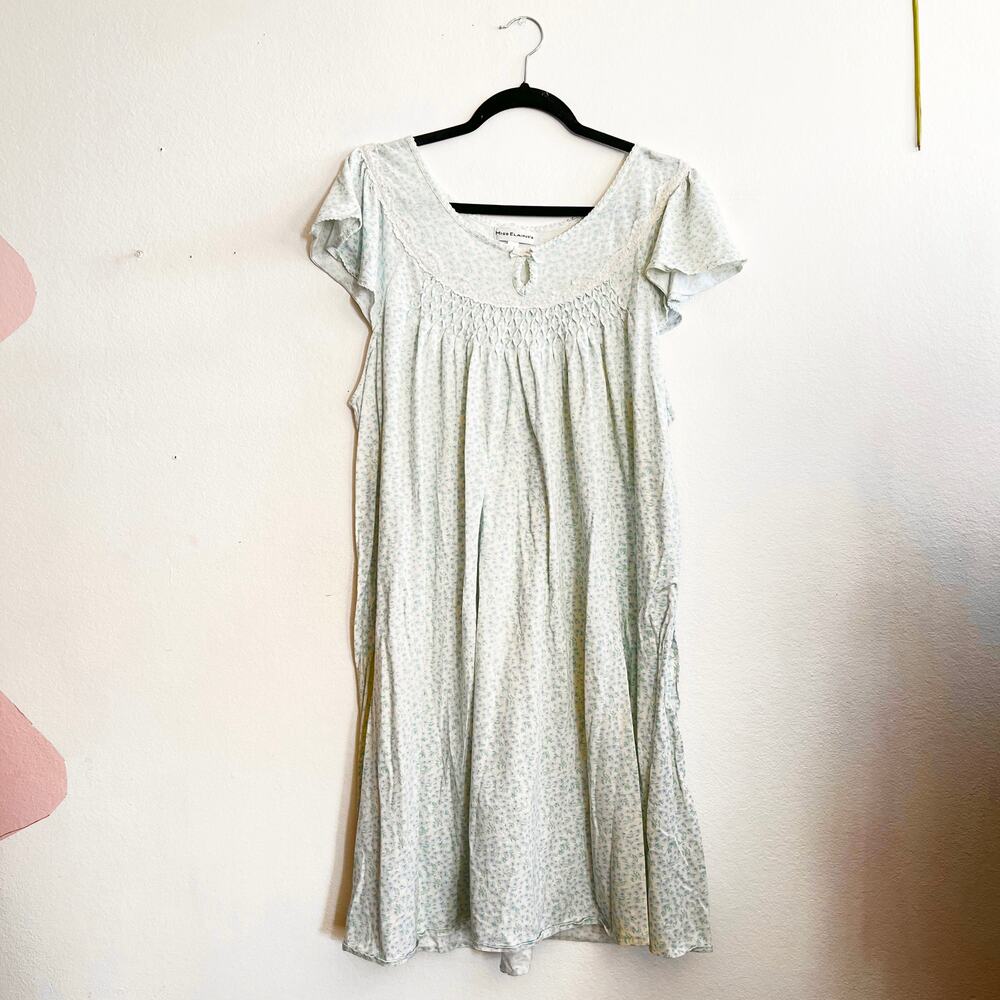 Miss Elaine Blue Floral Nightgown Lace Trim Cozy Sleepwear Classic XL